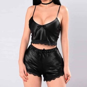 Set di Biancheria Intima Sexy in Raso Elasticizzato e Pizzo, Pigiama da Casa OEM/ODM Disponibile - Product Image 2