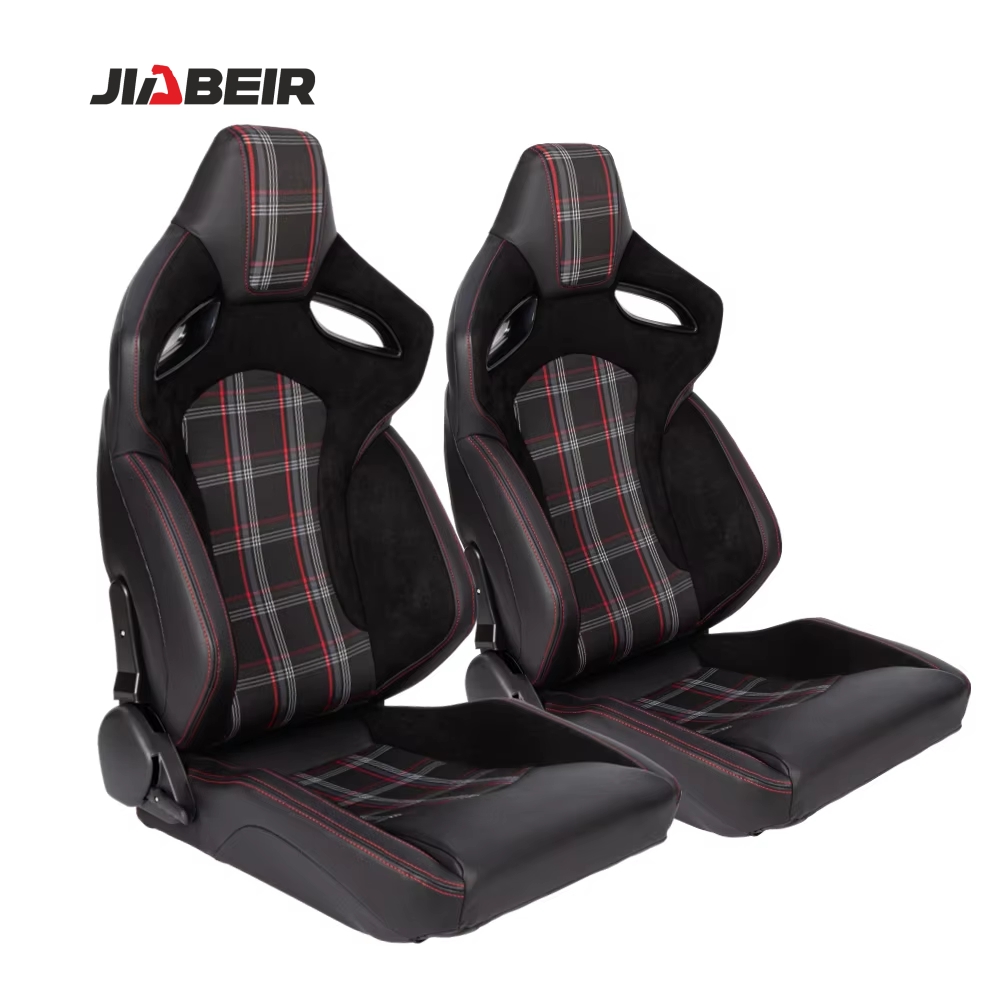 Sport Seat 'MR' - Black Synthetic Leather Grey Pine Fabric- Dual-side Reclinable Back-rest - Incl. Slides | SS75PZG - View #2