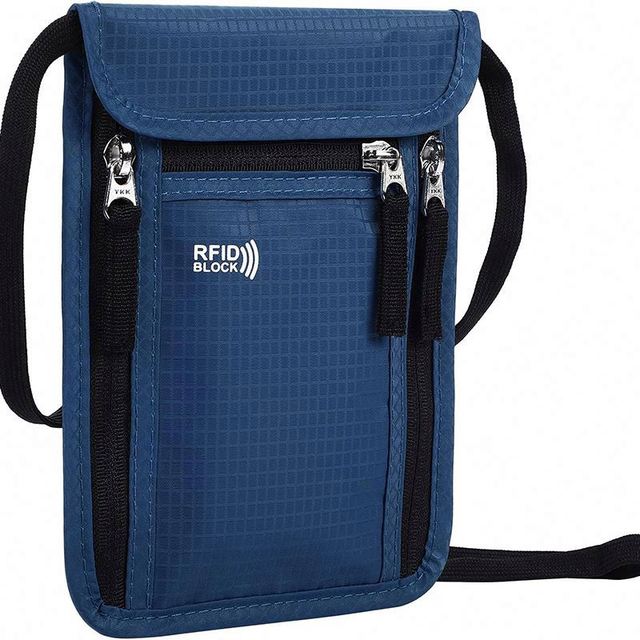 Free Sample Custom Conceal Travel Fashion Neck Pouch with Letter Logo Waterproof RFID Blocking Passport Holder