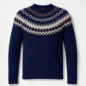 Pull en laine à col rond personnalisé avec logo OEM ODM, manches longues, pull tricoté d'hiver pour homme, pull jacquard géométrique - Product Image 1