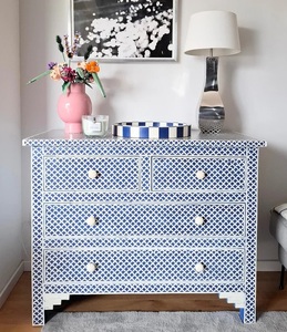 Bone Inlay <b>Chest</b> Cabinet with Handcrafted Artisan Design Modern Eco-Friendly <b>Storage</b> for Living Room Hotel & School Use - Product Image 3