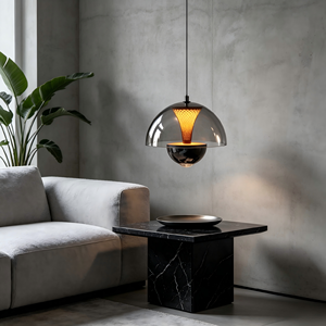 Lámpara colgante LED de techo alto con cúpula de cristal transparente negro <span class=keywords><strong>perla</strong></span>, estilo nórdico, moderno y cálido, para uso en interiores. - Product Image 5