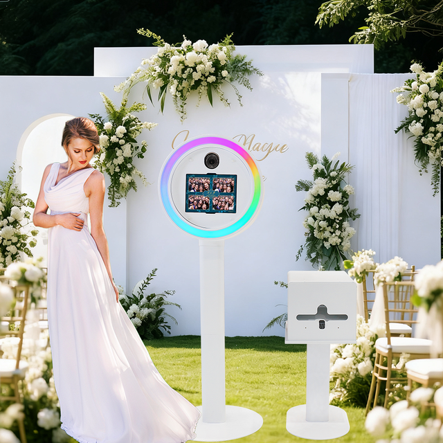 2026 Fast Shipping Aluminum Round DSLR iPad photobooth With Camera Angle Adjustment & Hiding Cooling Fan photo booth for Event