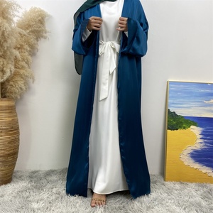 Muslim Women Abaya Smooth Satin Kimono Slit Sleeve Popular <b>Islamic</b> Clothing Modest Silver Line <b>Printed</b> Abayas 1439# - Product Image 4