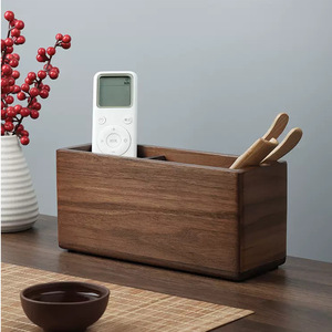 Desktop Black Walnut Wood Storage <b>Box</b> Rectangle Open Top With Compartments Office Organizer Pen Holder Remote Control <b>Makeup</b> - Product Image 1
