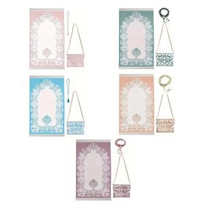 Juego de alfombrillas de oración musulmana con intrincados patrones florales que incluyen bolsa de transporte a juego y decoración de borlas suave y portátil para adoración - Product Image 5