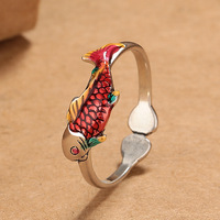 Bijoux de Style chinois cloisonné émail carpe anneau rétro Style ethnique pur fait à la main ouvert réglable anneau bonne chance attirer les bijoux