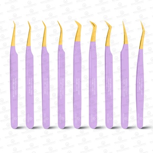 Pinzas de extensión de pestañas de volumen de Color lavanda de etiqueta privada pinzas de punta de fibra de acero inoxidable japonesas para extensión de pestañas - Product Image 3