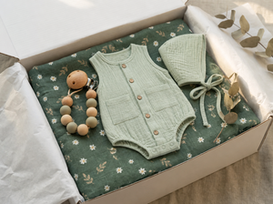 Ensemble cadeau bébé KAIYUE, barboteuse en mousseline de coton <span class=keywords><strong>vert</strong></span> <span class=keywords><strong>sauge</strong></span> style bohème et hochet dinosaure pour nouveau-né - Product Image 5