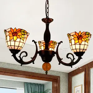 Creativo retrò pastorale lampadario stile Tiffany vetro colorato soggiorno camera da pranzo camera da letto triplo lampadario