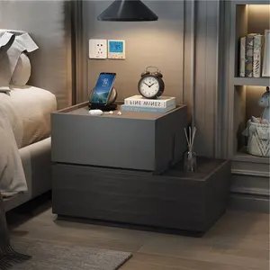 Atunus深灰色组合模块化床头柜时尚双抽屉现代可堆叠床头柜轻松储物