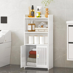 Estante de almacenamiento para baño Ouyumei, gabinete de PVC de 3 niveles con puertas, diseño minimalista para colocar en el suelo del baño - Product Image 2