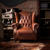 Fauteuil Chesterfield personnalisé en cuir véritable marron vintage, capitonné de luxe, pour salon, chambre, bureau à domicile