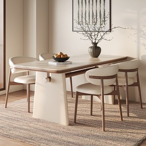 Mesa de Comedor Rectangular Tradicional de Madera Maciza con Cubierta de Piedra Sinterizada para Apartamentos y Hoteles - Product Image 1