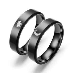 New 6mm Moon Sun Couple Ring Titanium Steel Men And Women Promise Ring