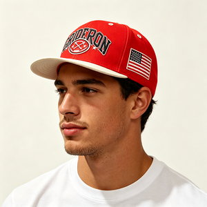 Casquette Snapback à 6 panneaux, rouge et blanche, à visière plate, broderie personnalisée, patch drapeau américain, réglable, sport, extérieur, été, unisexe - Product Image 1