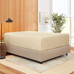 Plain Dyed Cotton Flat Sheet Beige 300tc Breathable All Season Home Use Adult Size - Product Image 5