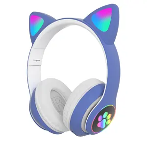 Headphone Nirkabel Telinga Kucing dengan Mic Bluetooth Cahaya Cahaya Cahaya Stereo Bass Helm Anak-anak Gamer Gadis Hadiah PC Headset Gaming Ponsel