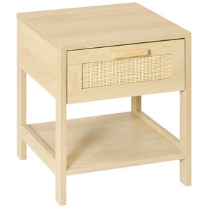 HOMCOM Modern <b>Bedside</b> Table with Drawer and Lower <b>Shelf</b> <b>for</b> Storage, in MDF, 40x40x48 cm, Wood color - Product Image 1