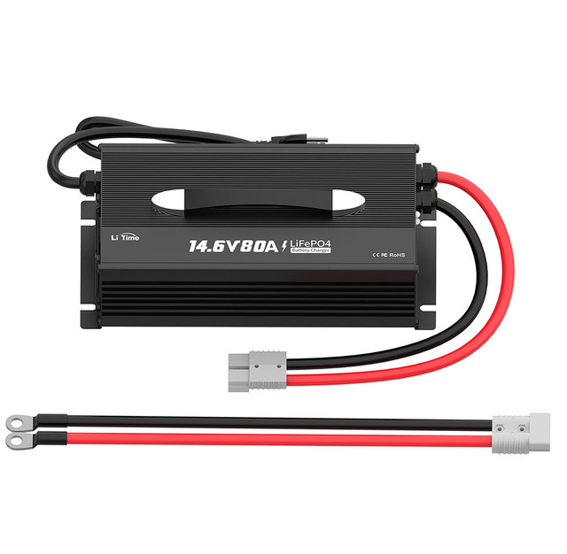 LiTime Professional 80A LiFePO4 Battery Charger Portable Mountable 14.6V Lithium Battery Charger 61.02 Inch Output Cable 2 Year