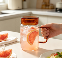 Bouilloire à eau en verre borosilicate haut de gamme Wuso, fabriquée à la main, avec couvercle et poignée ambrés, grande capacité de 450 ml, résistante à la chaleur, écologique, classique