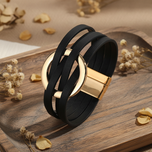 <span class=keywords><strong>Bracciali</strong></span> <span class=keywords><strong>in</strong></span> <span class=keywords><strong>Pelle</strong></span> Economici SEPT per Donne, Bracciale con Grande Ciondolo Circolare Dorato, Gioielli Boho Fatti a Mano - Product Image 1