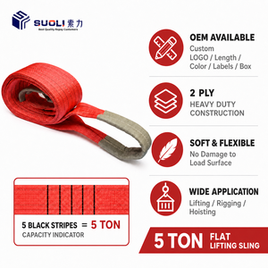 Promotion : <span class=keywords><strong>Élingue</strong></span> plate robuste en polyester rouge <span class=keywords><strong>5T</strong></span> avec œillets souples, rapport de levage 7:1 - Product Image 1