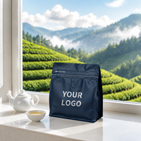 Sachet d'emballage de café personnalisé en gros, finition mate, bleu marine, à fond plat, en aluminium, avec valve et fermeture éclair à tirette
