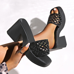 Sandalias de <span class=keywords><strong>Tacón</strong></span> Alto para Mujer 1166, Zapatos de Red con Plataforma y <span class=keywords><strong>Tacón</strong></span> Grueso, Tallas 35-42, Venta Directa de Fábrica, Nuevo Diseño 2025 - Product Image 2