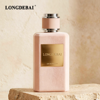 Vente en gros de flacons de parfum en verre à sertir vides, 30 ml, 50 ml, 100 ml, flacon en verre bleu velours rose avec boîte