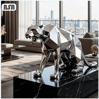 Sculpture de panthère géométrique de luxe en acier inoxydable poli miroir BSA pour hall d'hôtel et villa