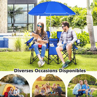 Chaise pliante pivotante 2 places avec parapluie, en tissu éponge, facile à emballer, pour camping, randonnée, plage, en acier inoxydable Oxford, pour école, hôtel