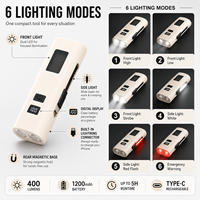 Linterna LED Recargable USB Z818 de ABS Color Marfil con Banco de Energía Integrado, Resistente al Agua IP44, 400 Lúmenes, Modos de Luz Alta/Baja/Intermitente/Advertencia Roja