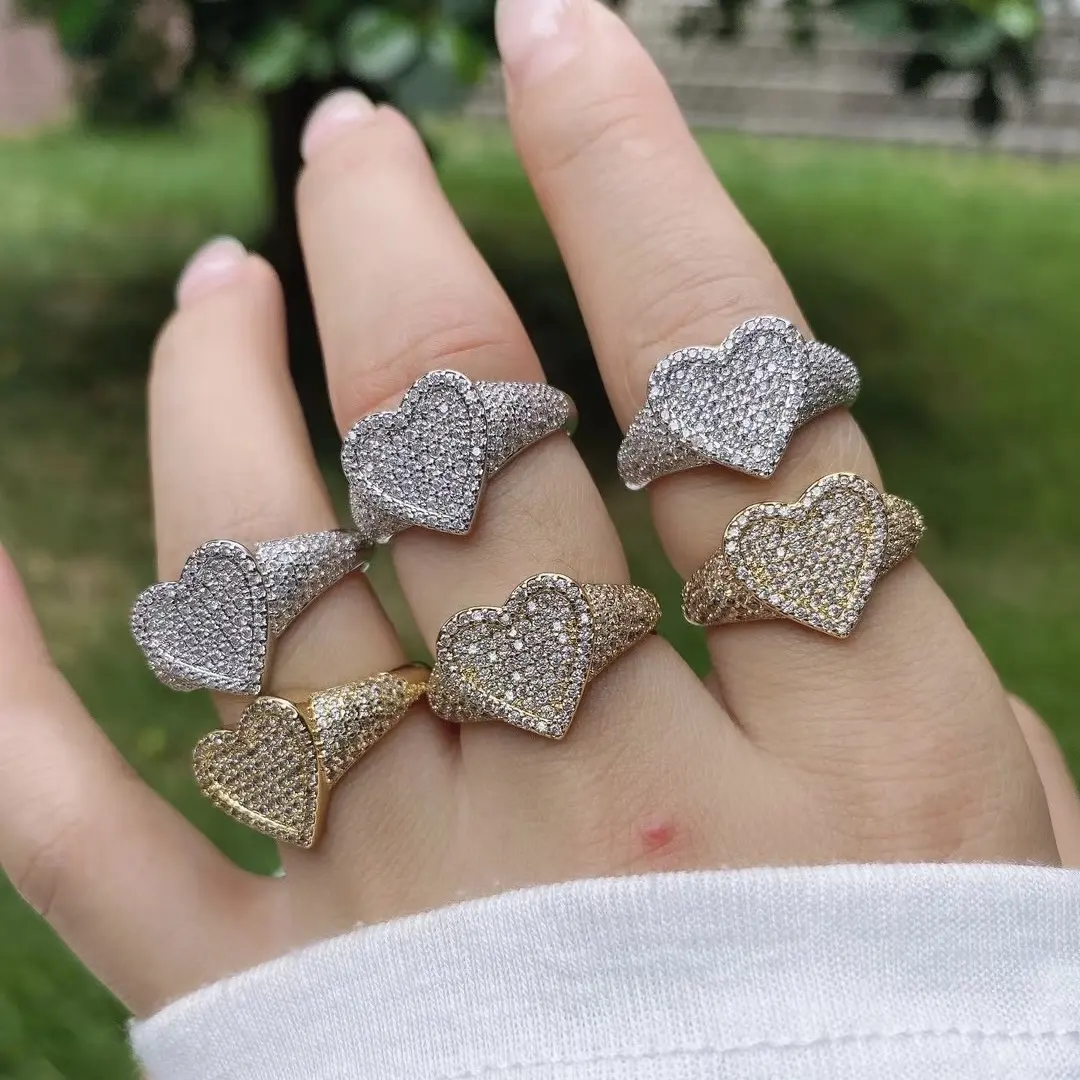 LS-L1406 Gorgeous 18k gold plated cz heart rings silver plated full zircon pave star finger rings fine jewelry