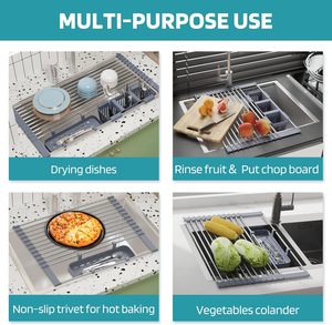 <span class=keywords><strong>Escurridor</strong></span> de Platos Enrollable y Expandible con Cestas de Almacenamiento, <span class=keywords><strong>Escurridor</strong></span> de Platos Plegable para Encima del Fregadero - Product Image 4