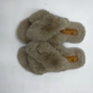 Womens Fuzzy Memory Foam Slippers Cross Band Cozy Plush Home Slippers Fluffy Furry Open Toe House Shoes Indoor Outdoor Slide Sli