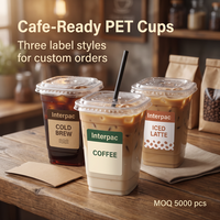Gobelet en plastique PET Interpac de forme carrée, 12 oz, 16 oz, 20 oz, 22 oz, anti-fuite, transparent, avec couvercle, pour latte glacé, cold brew à emporter