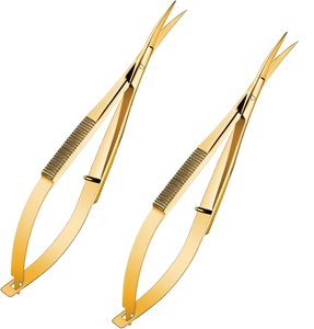 Tijeras Profesionales de Belleza al por Mayor, de Acero Inoxidable con Recubrimiento Dorado, para Cejas, con Hoja Curva Afilada, para Diestros, con Mecanismo de Resorte, para Manicura - Product Image 1