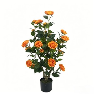 Lifelike orange camellia blossom stem with layered petals for elegant <b>bridal</b> bouquet & table centerpiece - Product Image 1