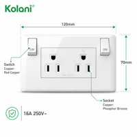 Prise murale OEM standard US 120, double, 6 trous, 16A 250V avec interrupteurs à bascule indépendants pour appartements et projets hôteliers