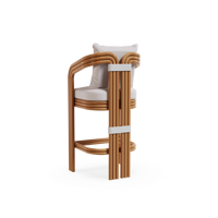 Tabouret de bar moderne en rotin naturel avec coussin et accoudoirs incurvés, chaise de bar à hauteur de comptoir pour hôtel, îlot de cuisine, café, mobilier