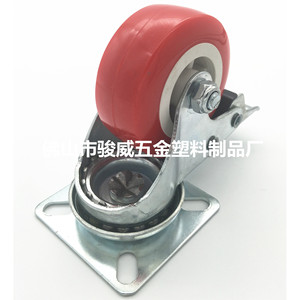 Red Pvc Swivel Caster With Brake 50mm Diameter For Furniture Use Durable Waterproof - Product Image 3