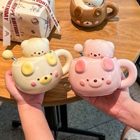 Mug en céramique avec couvercle et cuillère, motif ours en peluche mignon, cadeau d'anniversaire pratique, souvenir pour filles, amies et enfants