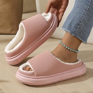 Nouveaux produits en gros : Pantoufles à semelle EVA à bout ouvert, doublure en peluche, dessus en daim, avec nouveaux matériaux en gros - Product Image 5