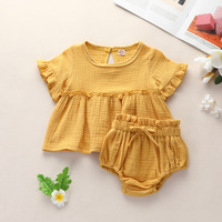Été Bébé Fille 6 mousseline de coton tops robe à volants Tenue Boutique Enfant En Bas Âge 2pcs dentelle tarif cloche Enfants Vêtements Ensemble