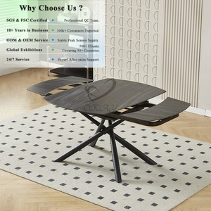 <span class=keywords><strong>Table</strong></span> <span class=keywords><strong>à</strong></span> <span class=keywords><strong>manger</strong></span> <span class=keywords><strong>extensible</strong></span> contemporaine : plateau gris foncé, longueur réglable et pivotante, pieds en métal noir robustes. - Product Image 1
