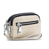 Mini portefeuille pour femme, en cuir véritable, sac à main multifonction à double fermeture éclair de grande capacité, pochette porte-monnaie