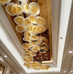 Lustre LED en verre feuille de lotus personnalisé, anti-éblouissement, réglable, pour hall d'hôtel, <span class=keywords><strong>immobilier</strong></span> - Product Image 4