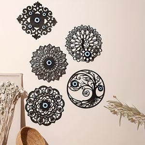 Mauvais œil en bois mur Art décor arbre de vie paon creux noir tenture murale rustique ferme ronde Boho décoration de la maison - Product Image 5