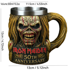 Taza de la Banda de Rock del <span class=keywords><strong>50</strong></span> <span class=keywords><strong>Aniversario</strong></span> Más Vendida - Taza de Resina y Acero Inoxidable de 10.2 oz MBA26 con Cuerpo Icónico de Eddie en 3D - Product Image 2